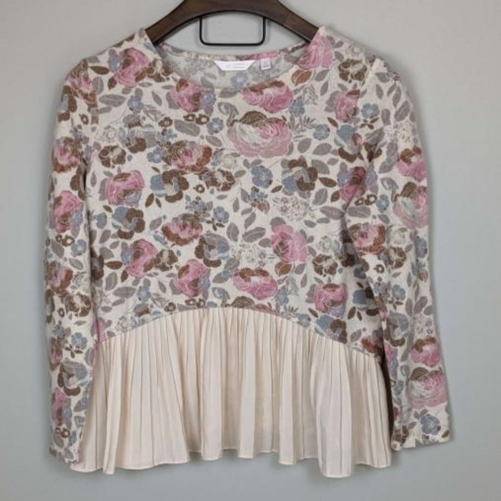 L.C. Lauren Corad Floral Long Sleeve Top Cream, Pink